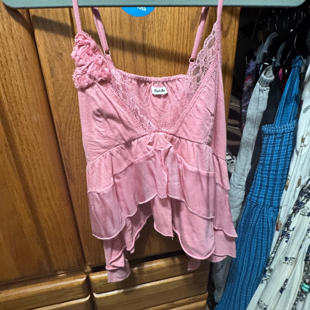 Kimchi Blue Pink Ruffle Camisole with Lace